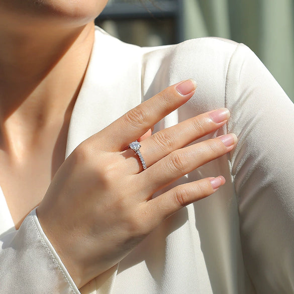 Fashion Light Luxury Moissanite Ring 925 Sterling Silver Geometric Set With Diamonds For Women