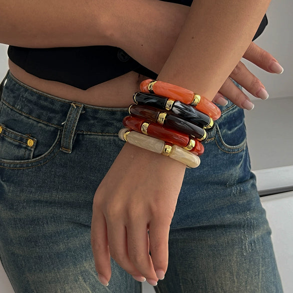Fashion Light Luxury Punk Style Beaded Slub Plastic Glazed Curved Electroplated Bracelet