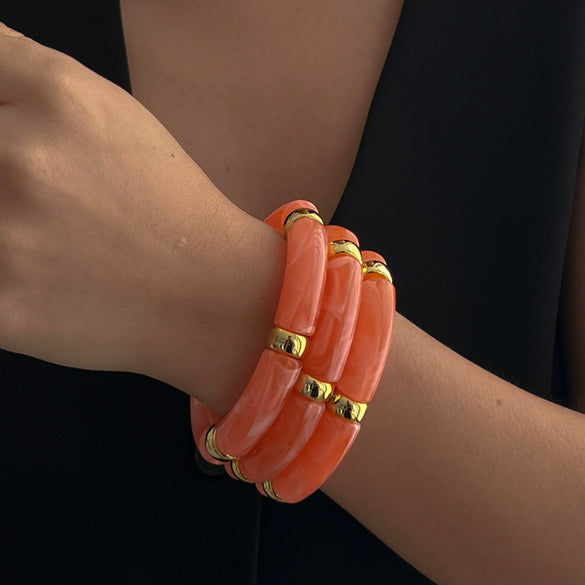 Fashion Light Luxury Punk Style Beaded Slub Plastic Glazed Curved Electroplated Bracelet