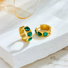 Fashion Light Luxury Retro Earrings Stainless Steel Goldplated Geometric Diamond Emerald Love Design
