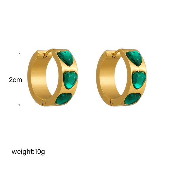Fashion Light Luxury Retro Earrings Stainless Steel Goldplated Geometric Diamond Emerald Love Design