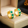 Fashion Light Luxury Retro Earrings Stainless Steel Goldplated Geometric Diamond Emerald Love Design