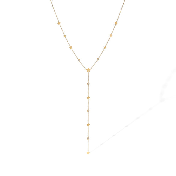 Fashion Light Luxury Stainless Steel Geometric Star Tassel Necklace 18K Gold Plated