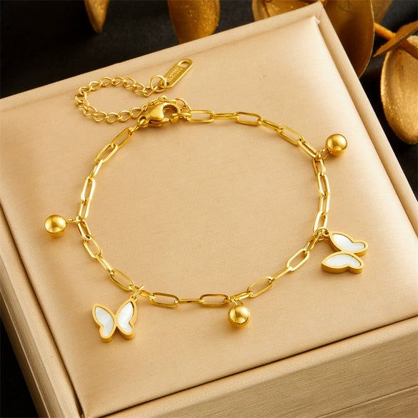 Fashion Light Luxury Stainless Steel Insect Butterfly Pendant Chain Jewelry Bracelet With Electroplating For Women