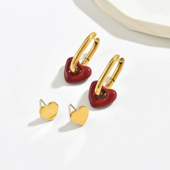 Fashion Light Luxury Sweet Loveshaped Stainless Steel Earrings With Electroplating For Women