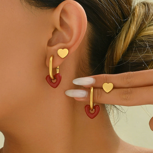 Fashion Light Luxury Sweet Loveshaped Stainless Steel Earrings With Electroplating For Women