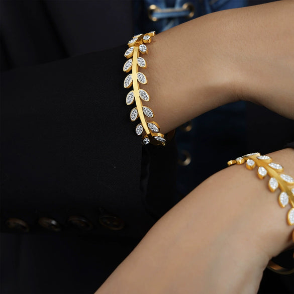 Fashion Light Luxury 316L Stainless Steel Gold Plated Diamond Leaf Shape Bracelet Jewelry For Women