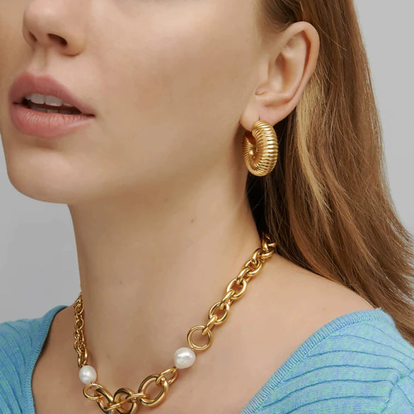 Fashion Light Luxury Titanium Steel Hollow Geometric Women's Earrings With Electroplating