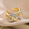 Fashion Light Luxury Twocolor Electroplated Copper Geometric Opening Zircon Ring Micropaved Minimalist Women's