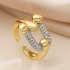 Fashion Light Luxury Twocolor Electroplated Copper Geometric Opening Zircon Ring Micropaved Minimalist Women's