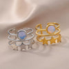 Fashion Light Luxury Unisex Open Ring Stainless Steel Gold Inlaid Geometric Sky Blue Stone