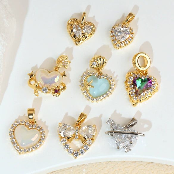 Fashion Light Luxury Zircon Jewelry Pendant Copper Heart Shape Rhombus Electroplated For Female