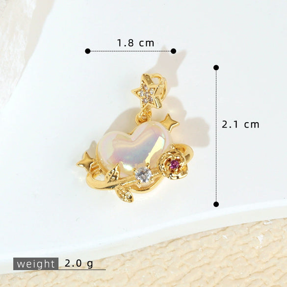 Fashion Light Luxury Zircon Jewelry Pendant Copper Heart Shape Rhombus Electroplated For Female