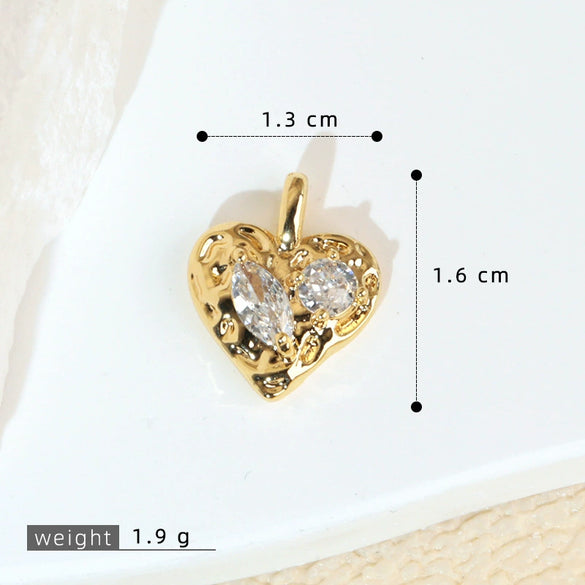 Fashion Light Luxury Zircon Jewelry Pendant Copper Heart Shape Rhombus Electroplated For Female