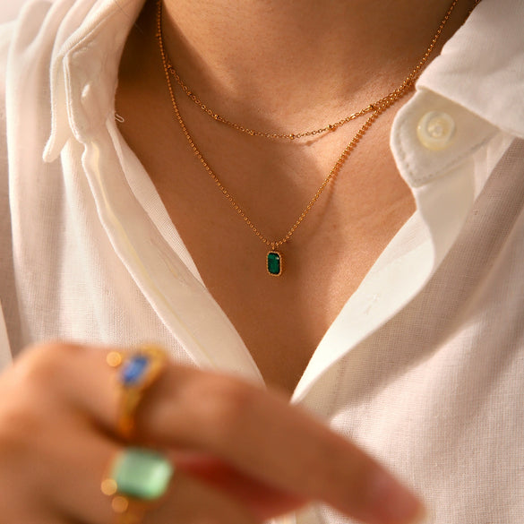 Fashion Light Luxury Zircon Stainless Steel Necklace Women's Electroplated Geometric Ball Chain With Artificial Crystal Pendant