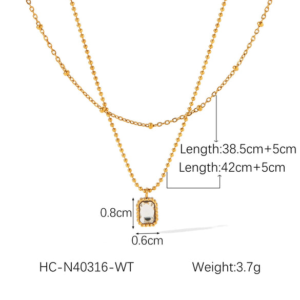 Fashion Light Luxury Zircon Stainless Steel Necklace Women's Electroplated Geometric Ball Chain With Artificial Crystal Pendant
