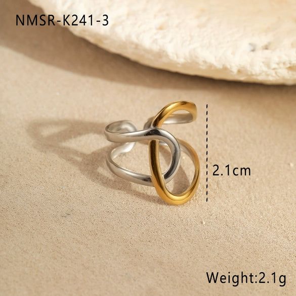 Fashion Line Design Stainless Steel Ring Light Luxury Style Geometric Wave Pattern Electroplated