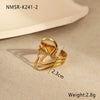 Fashion Line Design Stainless Steel Ring Light Luxury Style Geometric Wave Pattern Electroplated