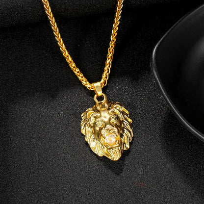 Fashion Lion Alloy Luminous Plating Inlay Rhinestones Men's Pendant Necklace 1 Piece