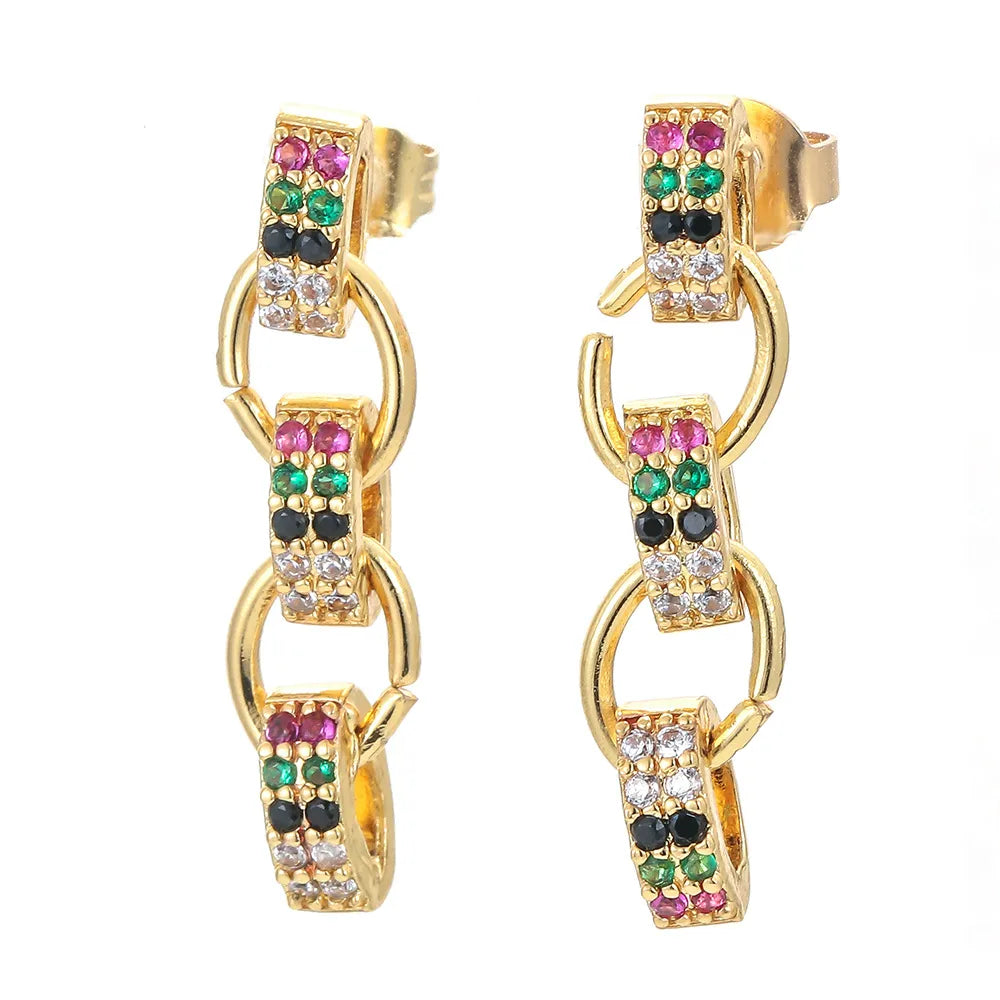 Fashion Long Buckle Earrings Retro Simple Personality Temperament Copper Zircon Earrings Geometric Metal Ear Jewelry