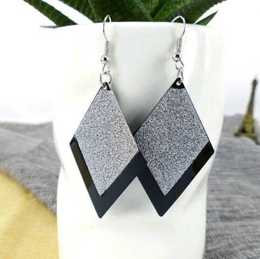 Fashion Long Sequined Glitter Matte Rhombus Geometric Alloy Earrings