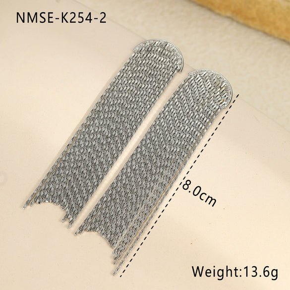 Fashion Long Tassel Stainless Steel Women's Exaggerated Geometric Earrings With Electroplating