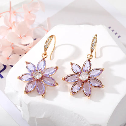 Fashion Lotus Alloy Inlay Crystal Rhinestones Women'S Drop Earrings 1 Pair