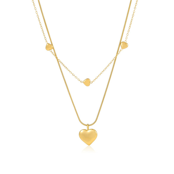 Fashion Love Double Clavicle Chain Pendant Necklace Titanium Steel Electroplating Jewelry