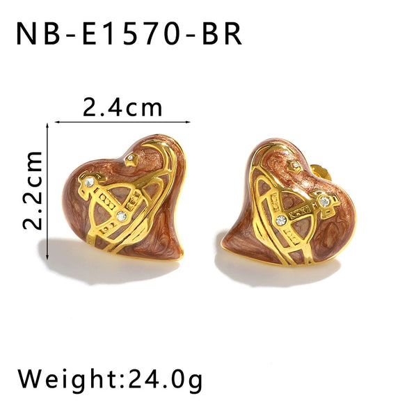 Fashion Love Earrings Light Luxury Stainless Steel Women's Earrings With Heart Shape And Geometric Pattern Vacuum Plated In Furnace 18K