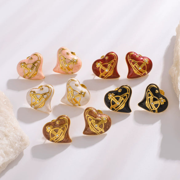 Fashion Love Earrings Light Luxury Stainless Steel Women's Earrings With Heart Shape And Geometric Pattern Vacuum Plated In Furnace 18K