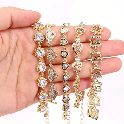 Fashion Love Heart Shape Copper Bracelets Gold Plated Zircon Copper Bracelets