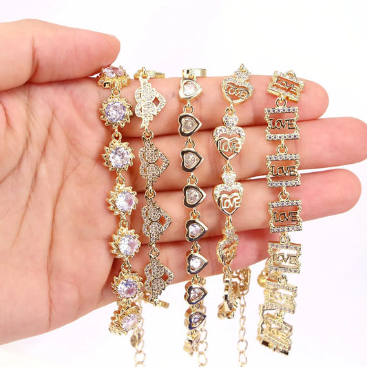 Fashion Love Heart Shape Copper Bracelets Gold Plated Zircon Copper Bracelets