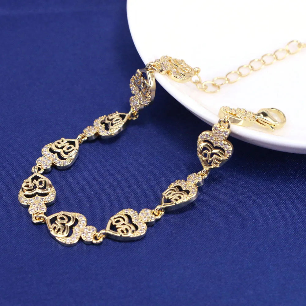 Fashion Love Heart Shape Copper Bracelets Gold Plated Zircon Copper Bracelets