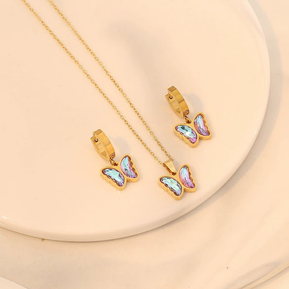 Fashion Love Necklace Suit With Butterfly Star Heart Pattern Stainless Steel O Chain Necklace Electroplated For Women