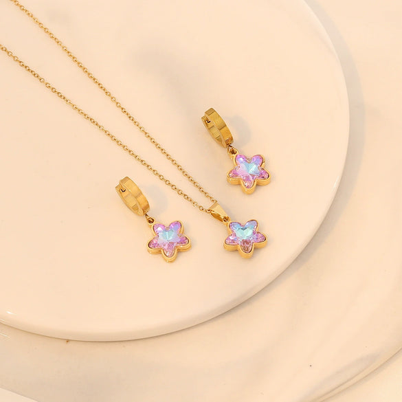Fashion Love Necklace Suit With Butterfly Star Heart Pattern Stainless Steel O Chain Necklace Electroplated For Women