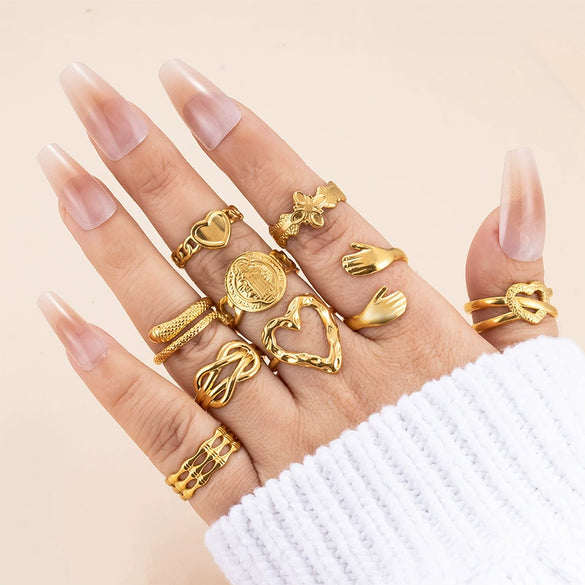 Fashion Love Round Leaves Light Luxury Opening Adjustable Titanium Steel Ring With Electroplating