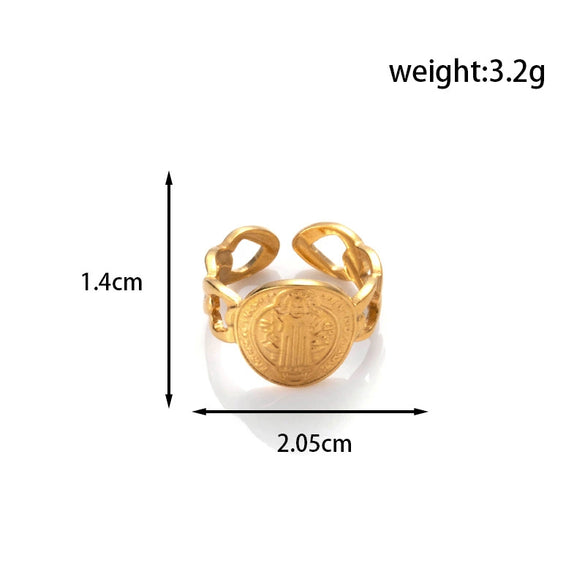Fashion Love Round Leaves Light Luxury Opening Adjustable Titanium Steel Ring With Electroplating