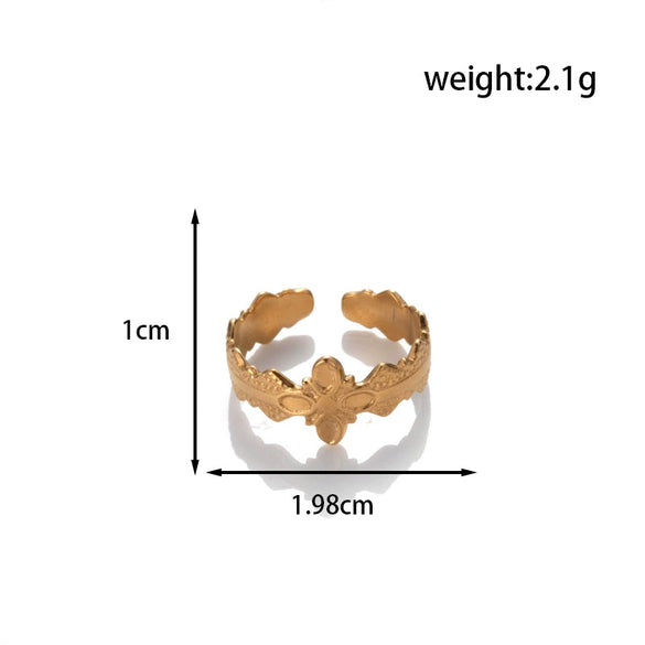 Fashion Love Round Leaves Light Luxury Opening Adjustable Titanium Steel Ring With Electroplating