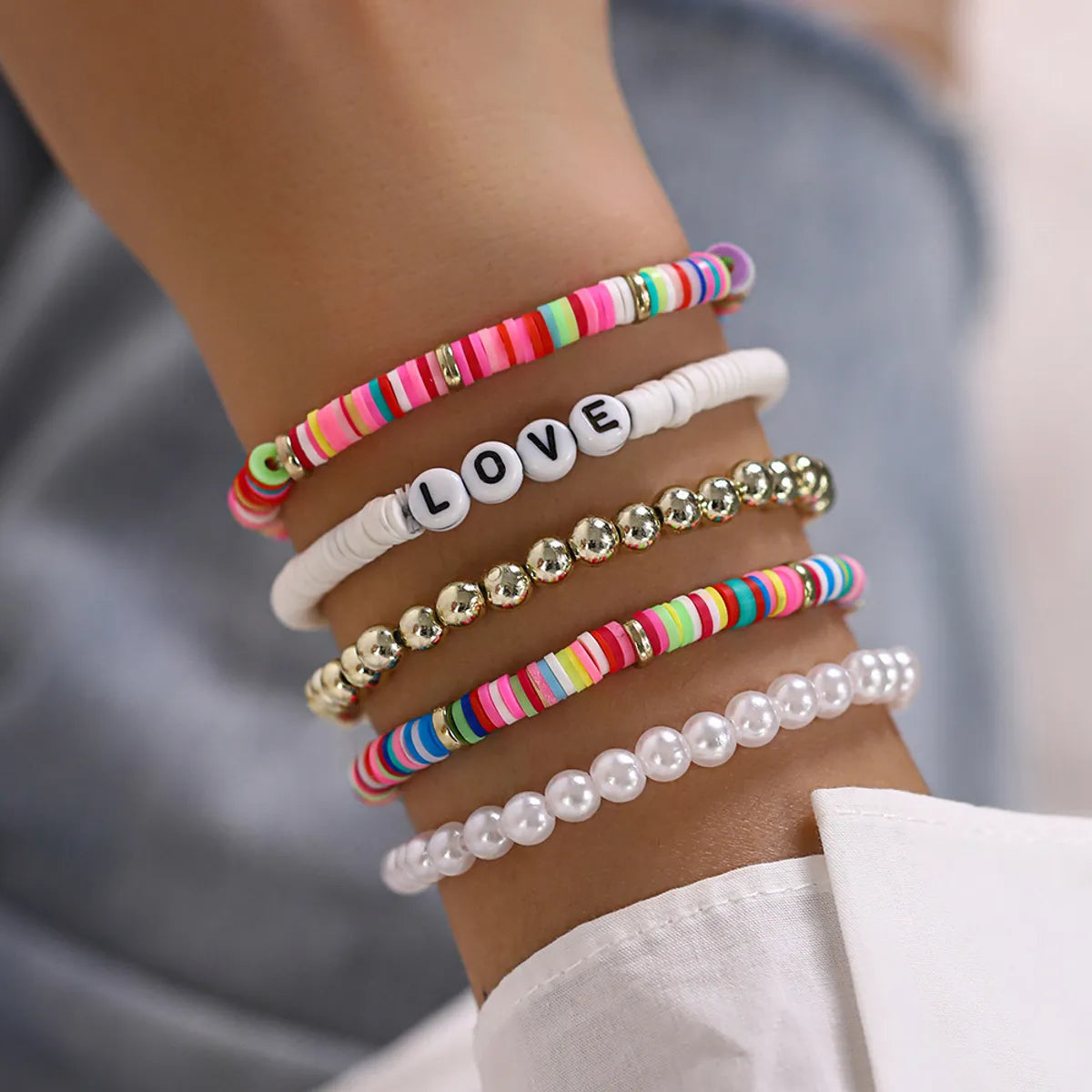 Fashion Love Soft Clay Plating Bracelets 5 Piece Set