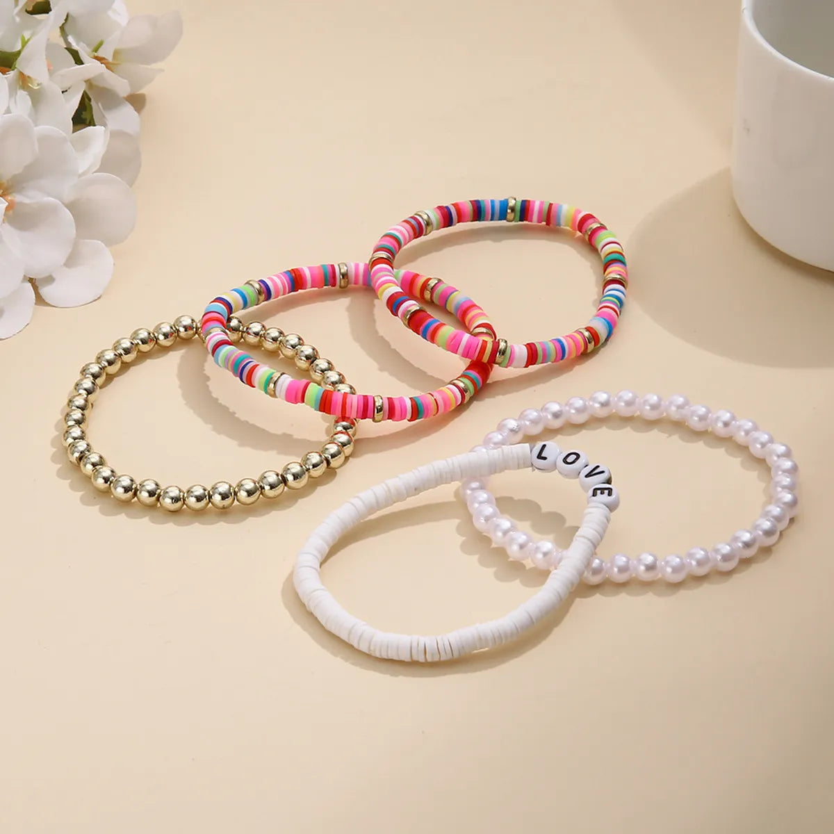 Fashion Love Soft Clay Plating Bracelets 5 Piece Set