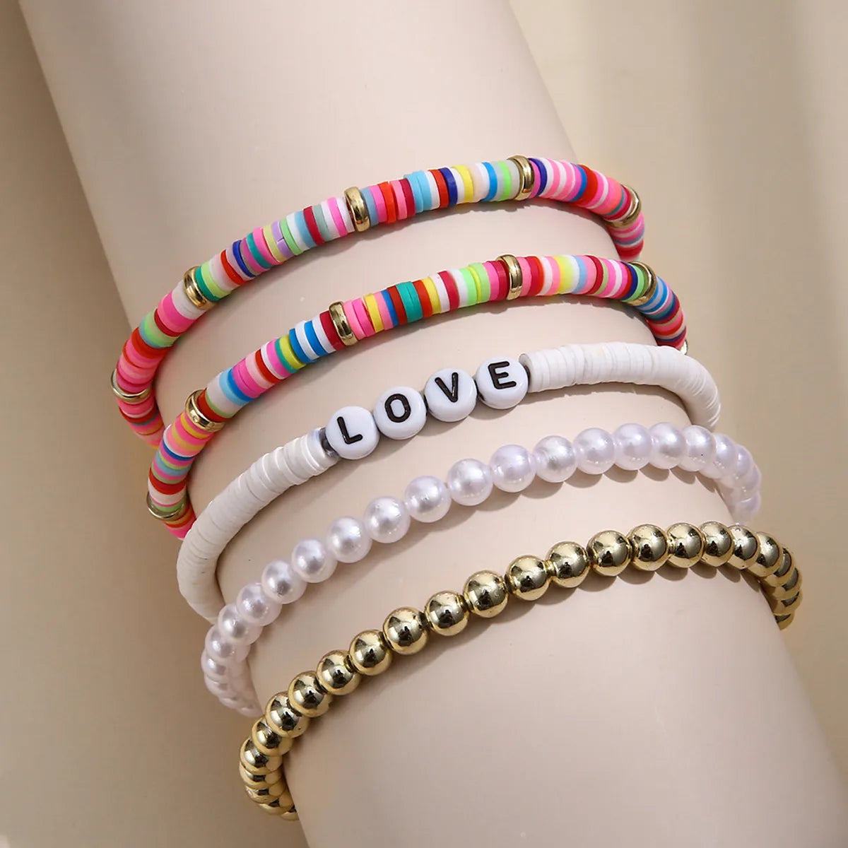 Fashion Love Soft Clay Plating Bracelets 5 Piece Set