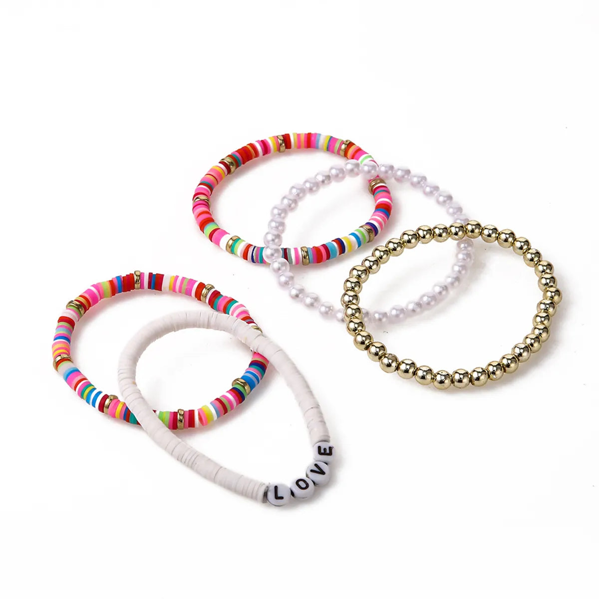 Fashion Love Soft Clay Plating Bracelets 5 Piece Set