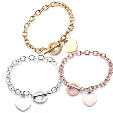 Fashion Love Stainless Steel Bracelet Peach Heart-shaped Letter Rose Gold Bracelet T-shaped Titanium Steel Bracelet Wholesale Gooddiy