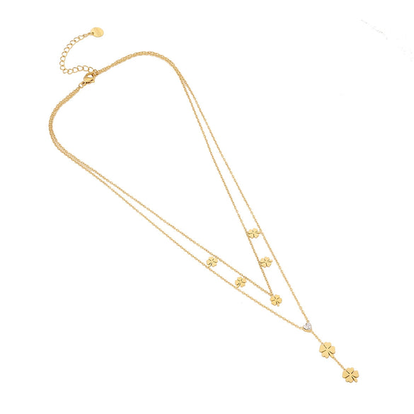 Fashion Love Stainless Steel Necklace With Heart Shape Pendant And Double Layer O Chain Electroplated
