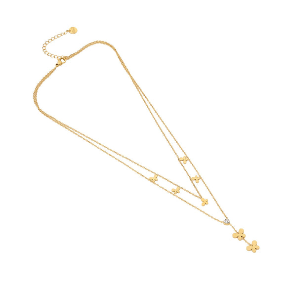 Fashion Love Stainless Steel Necklace With Heart Shape Pendant And Double Layer O Chain Electroplated