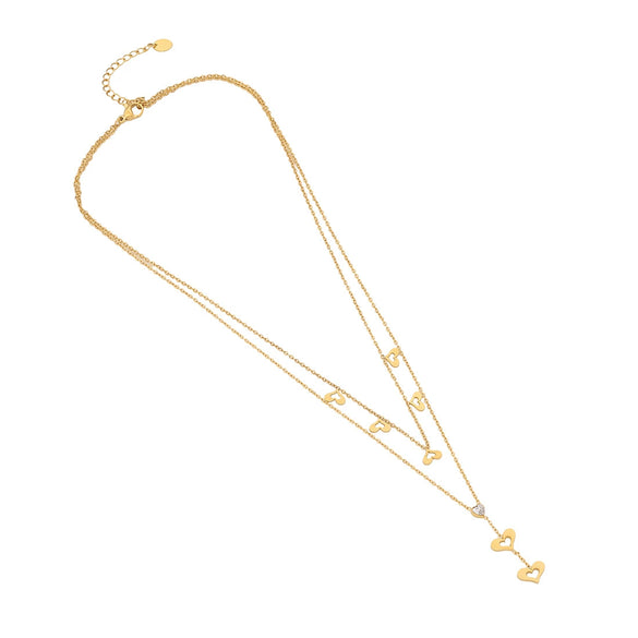 Fashion Love Stainless Steel Necklace With Heart Shape Pendant And Double Layer O Chain Electroplated