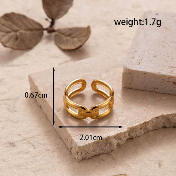 Fashion Love Stitching Hollow Light Luxury Opening Adjustable Heart Shape Titanium Steel Ring With Electroplating