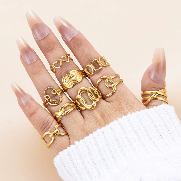 Fashion Love Stitching Hollow Light Luxury Opening Adjustable Heart Shape Titanium Steel Ring With Electroplating