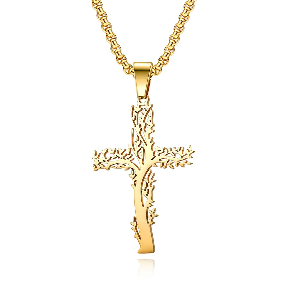 Fashion Lucky Tree Cross Male And Female Wear Pendant Stainless Steel Necklace