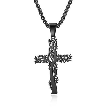 Fashion Lucky Tree Cross Male And Female Wear Pendant Stainless Steel Necklace